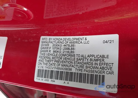 2021 Honda Accord Sport Special Edition from USA, damaged, VIN 1HGCV1F49MA058088